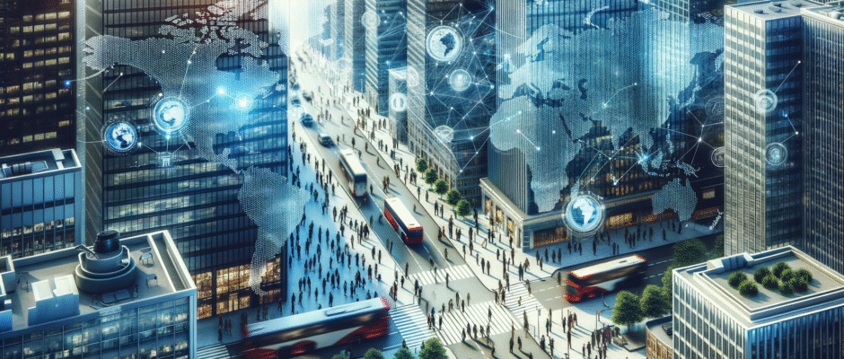 Widok na centrum Kielc w województwie świętokrzyskim, z nowoczesnymi biurowcami i lokalnymi firmami, symbolizującymi rozwój biznesu w regionie.