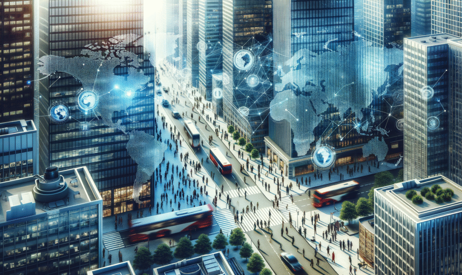 Widok na centrum Kielc w województwie świętokrzyskim, z nowoczesnymi biurowcami i lokalnymi firmami, symbolizującymi rozwój biznesu w regionie.